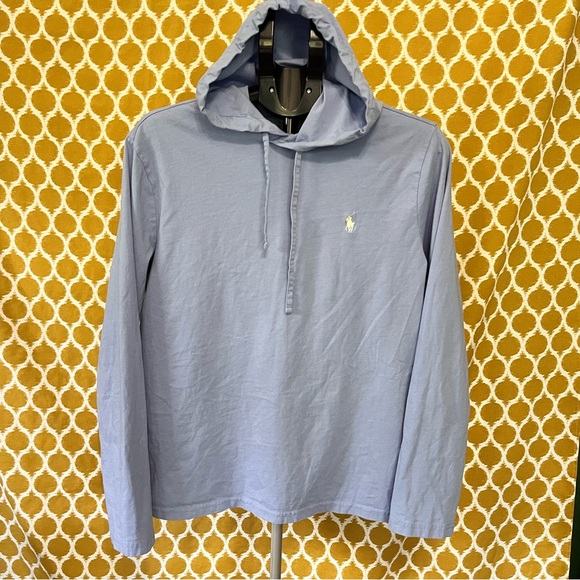 Polo Ralph Lauren Hoodie Shirt Mens Large Baby Blue Pullover Lightweight Adult - Picture 1 of 8